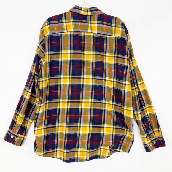 Sun River Men's XL Long Sleeve Navy & Yellow Plaid Flannel Button Down Shirt - Picture 5 of 11